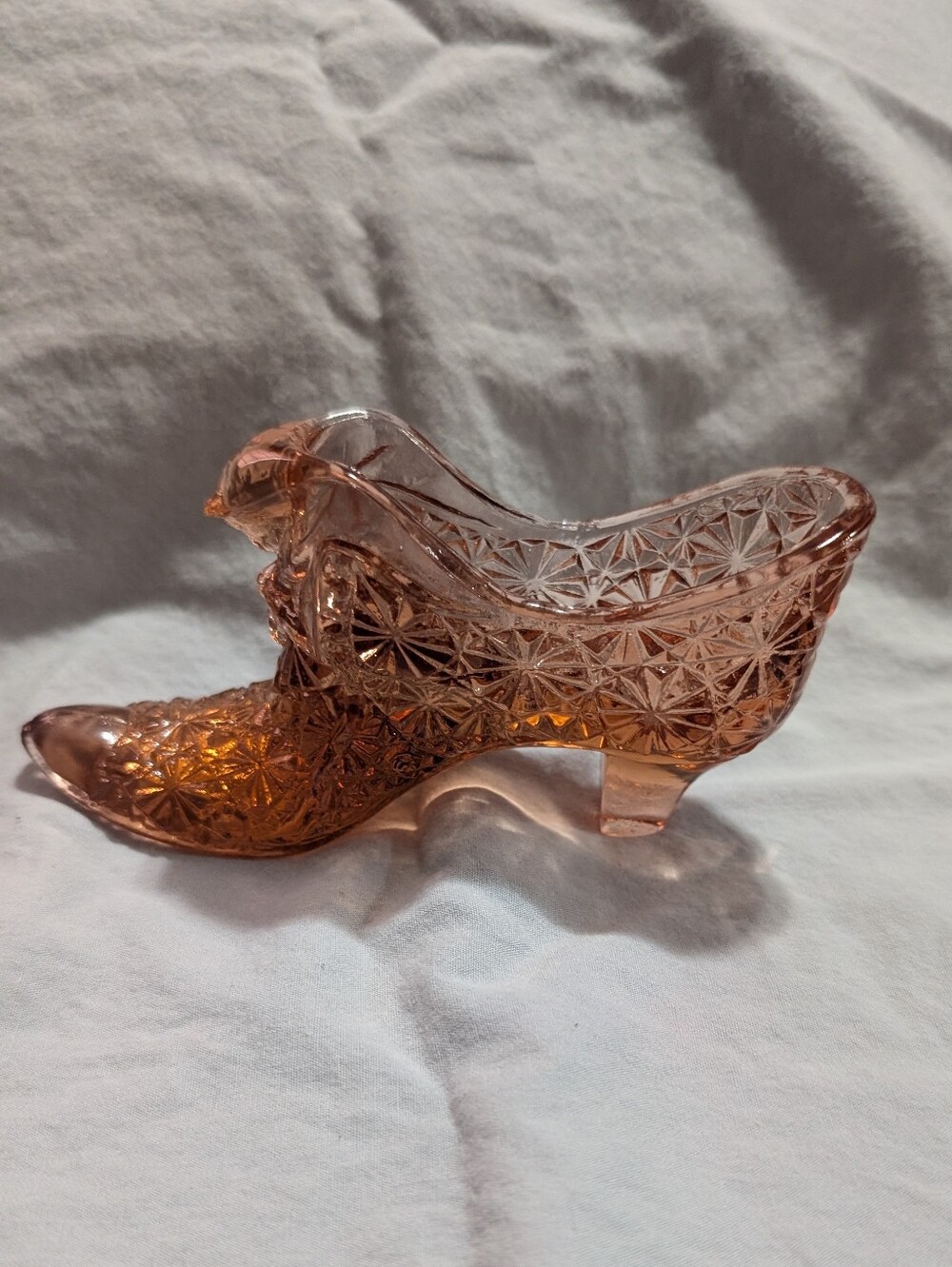 Vintage Fenton Art Glass Pink Rose Daisy Button Shoe Slipper Boot *BIN